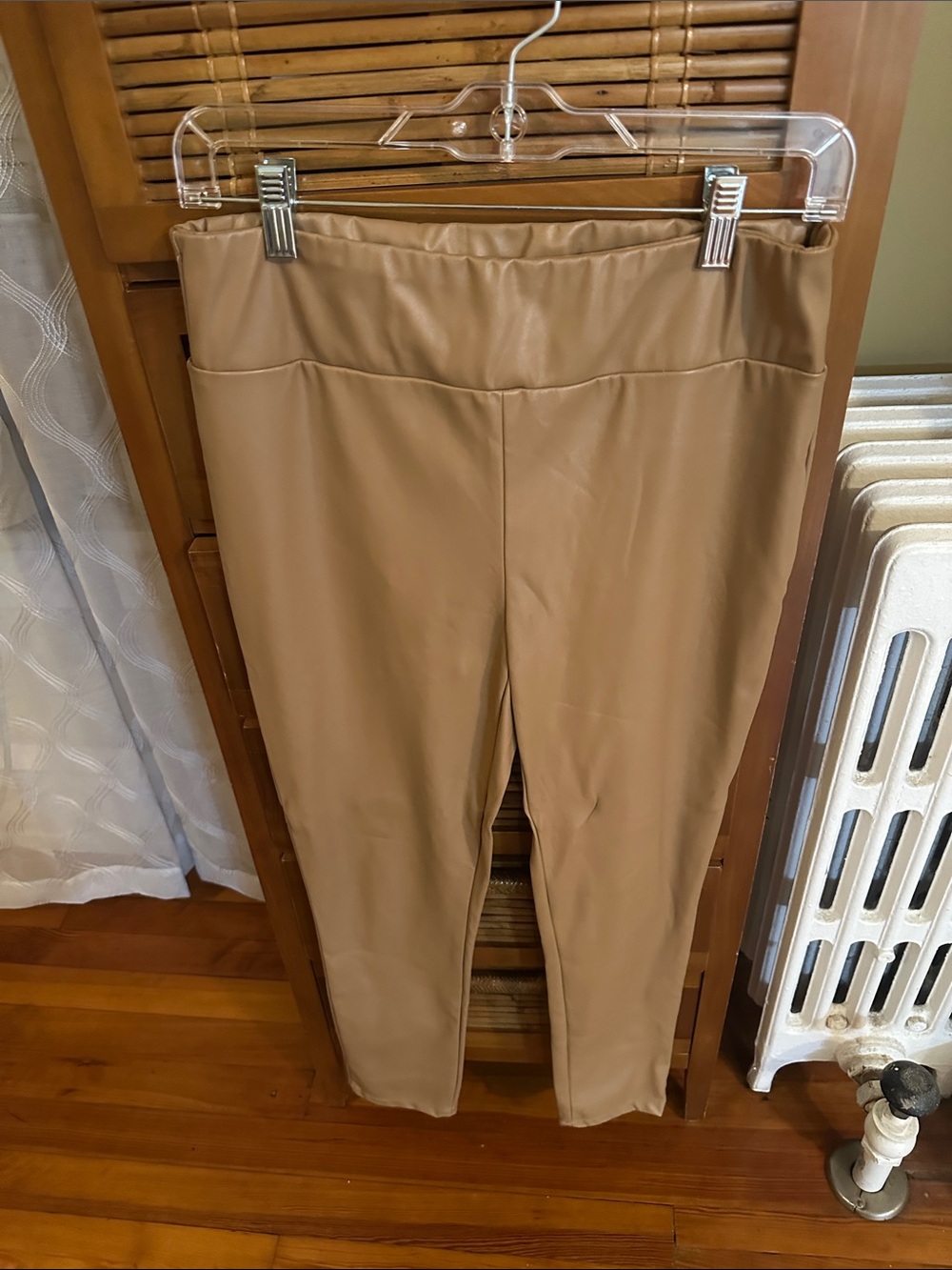 High-Rise Faux Leather Leggings in Tan